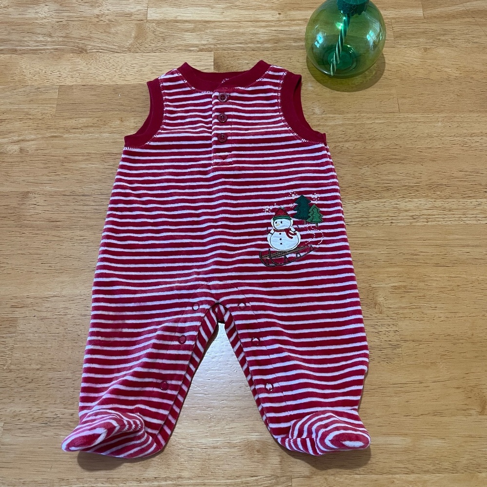 Small Wonders Striped Holiday Snowman Bodysuit